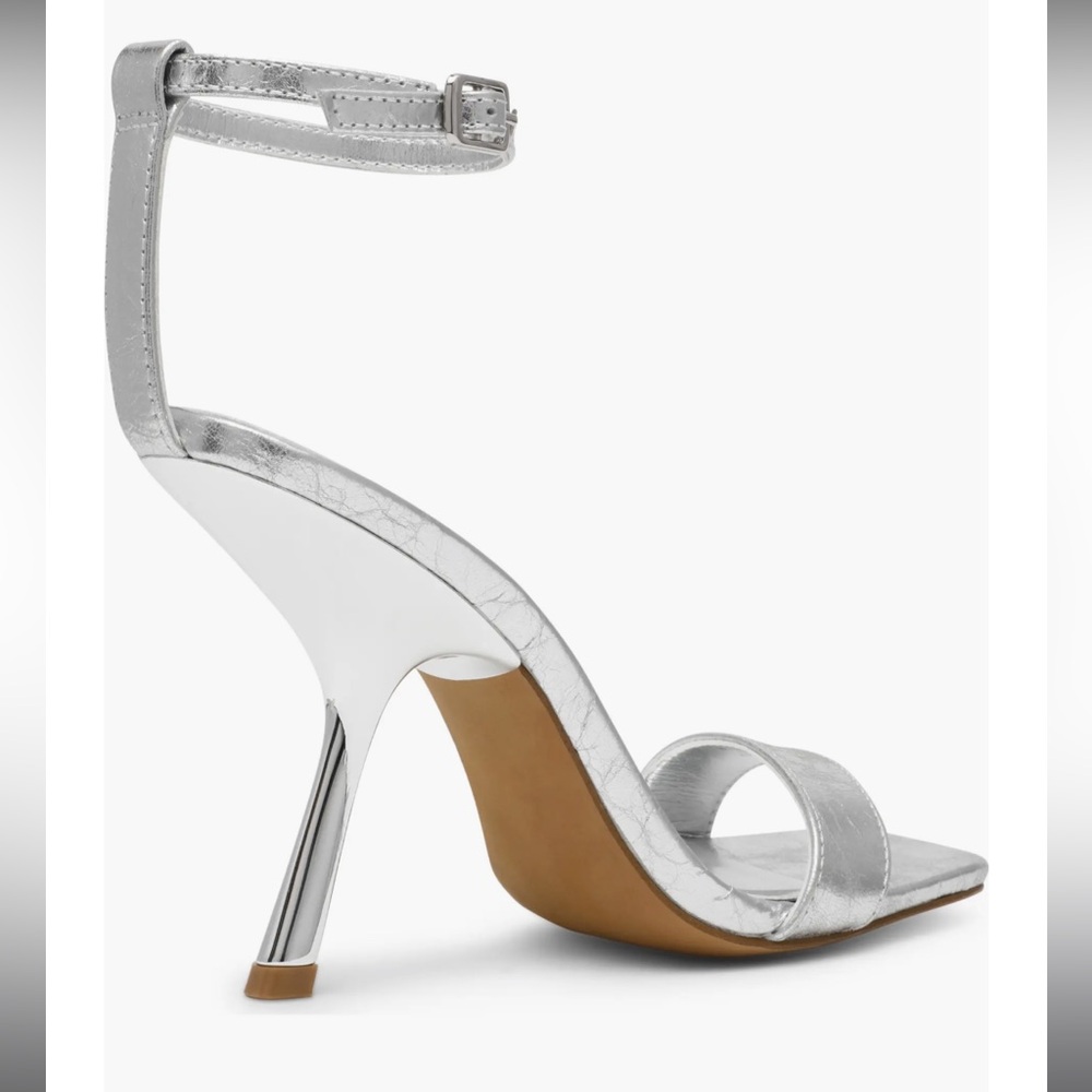 Steve Madden Luxedo Silver Leather Open Toe Pumps Women Size 8.5 $110 - Picture 3 of 11